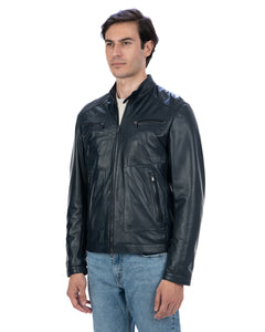 CRISTIAN Giacca Biker da uomo in vera pelle blu