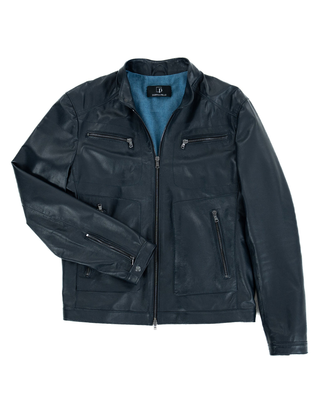 CRISTIAN Giacca Biker da uomo in vera pelle blu