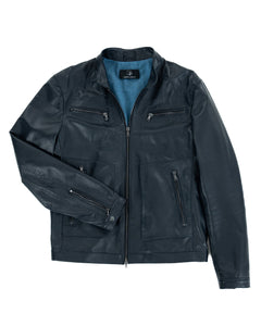 CRISTIAN Giacca Biker da uomo in vera pelle blu