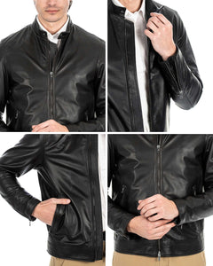 LOUIS Giacca Biker da uomo in vera pelle marrone