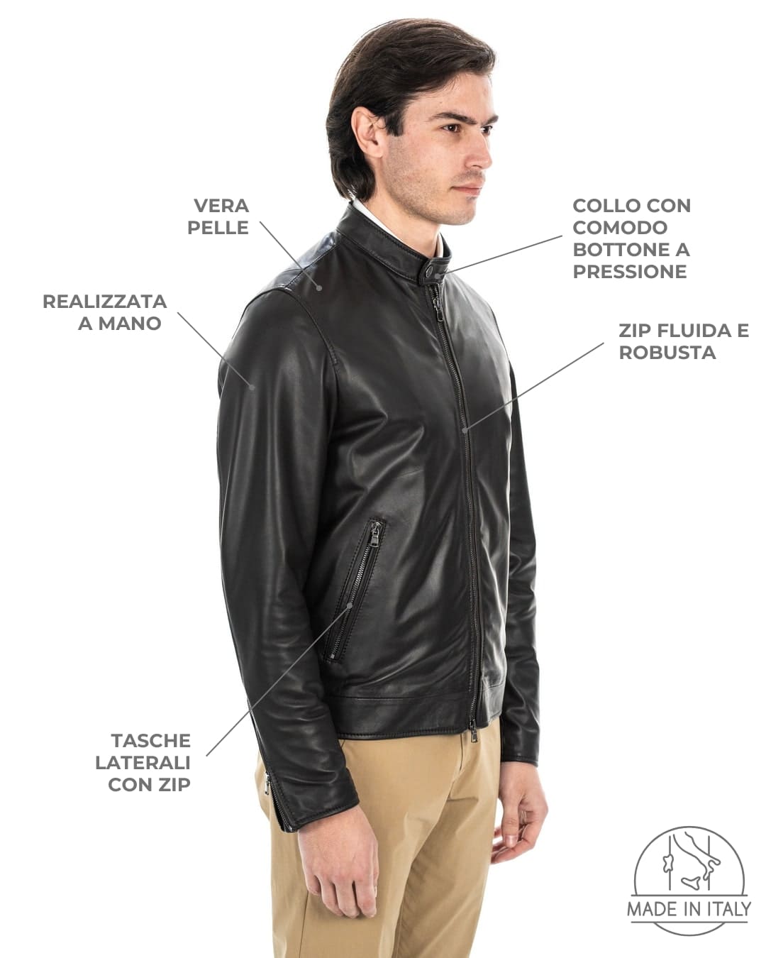 LOUIS Giacca Biker da uomo in vera pelle marrone