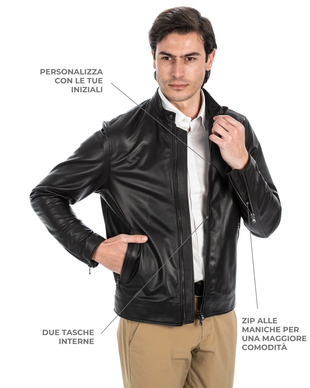 LOUIS Giacca Biker da uomo in vera pelle marrone
