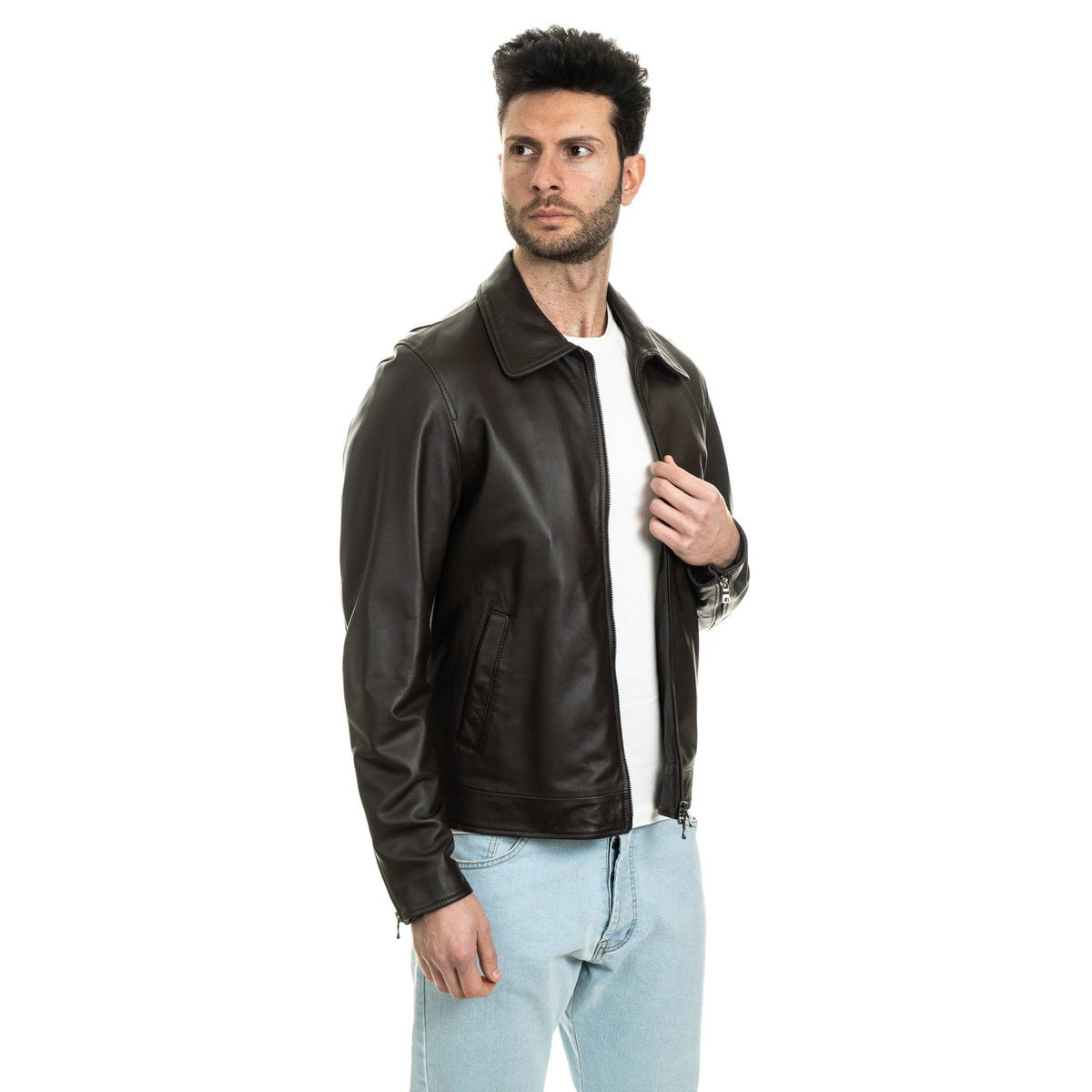 RON Giacca Biker da uomo in vera pelle marrone
