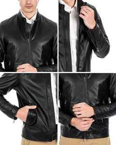 LOUIS Giacca Biker da uomo in vera pelle nero