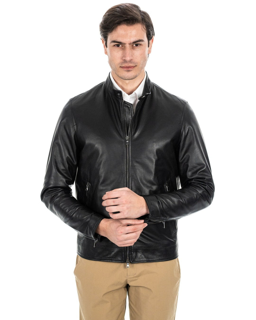 Giacca Biker da uomo in vera pelle nero