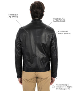 LOUIS Giacca Biker da uomo in vera pelle nero