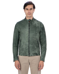 LOUIS Giacca Biker da uomo in vera pelle verde anticato