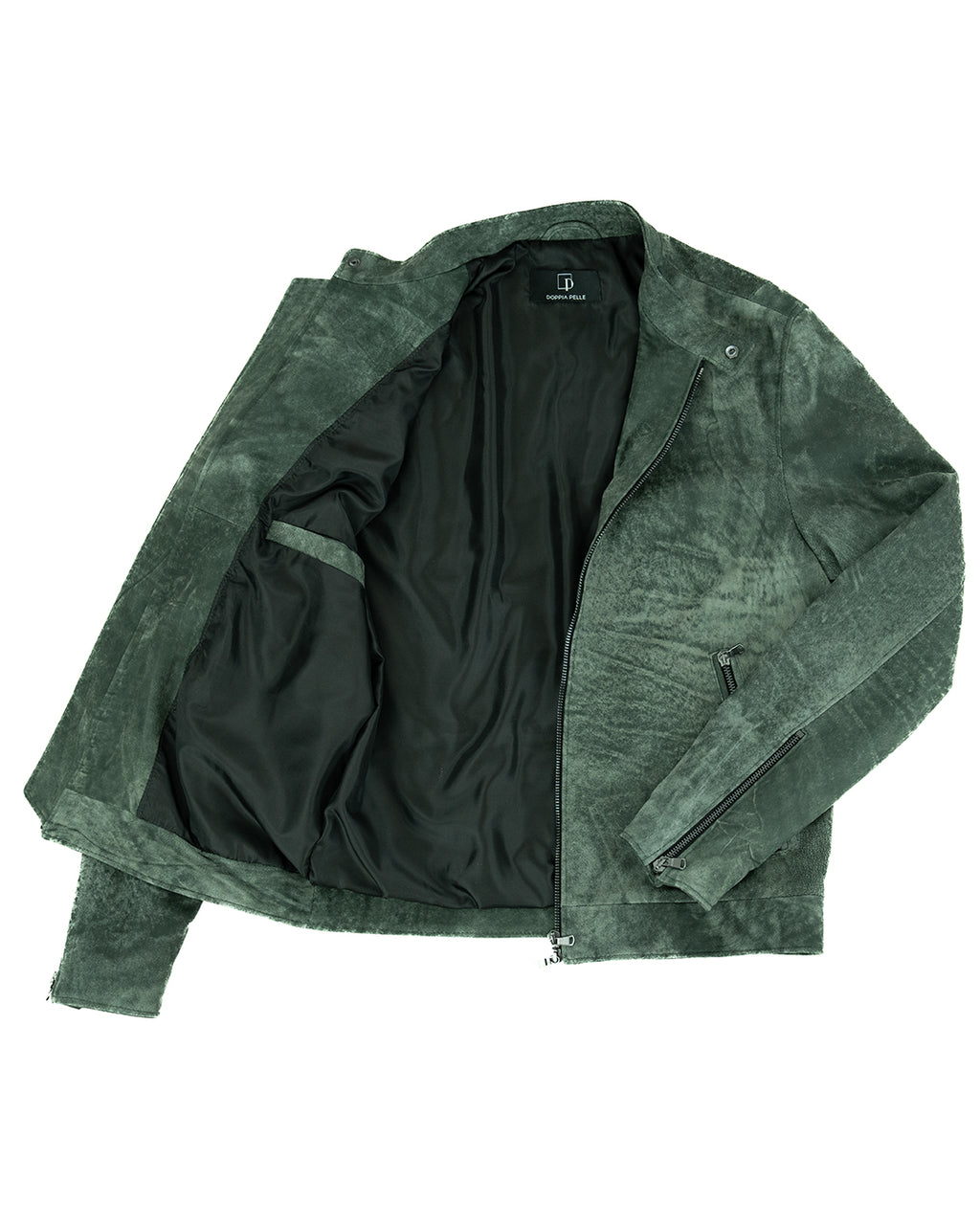 LOUIS Giacca Biker da uomo in vera pelle verde anticato