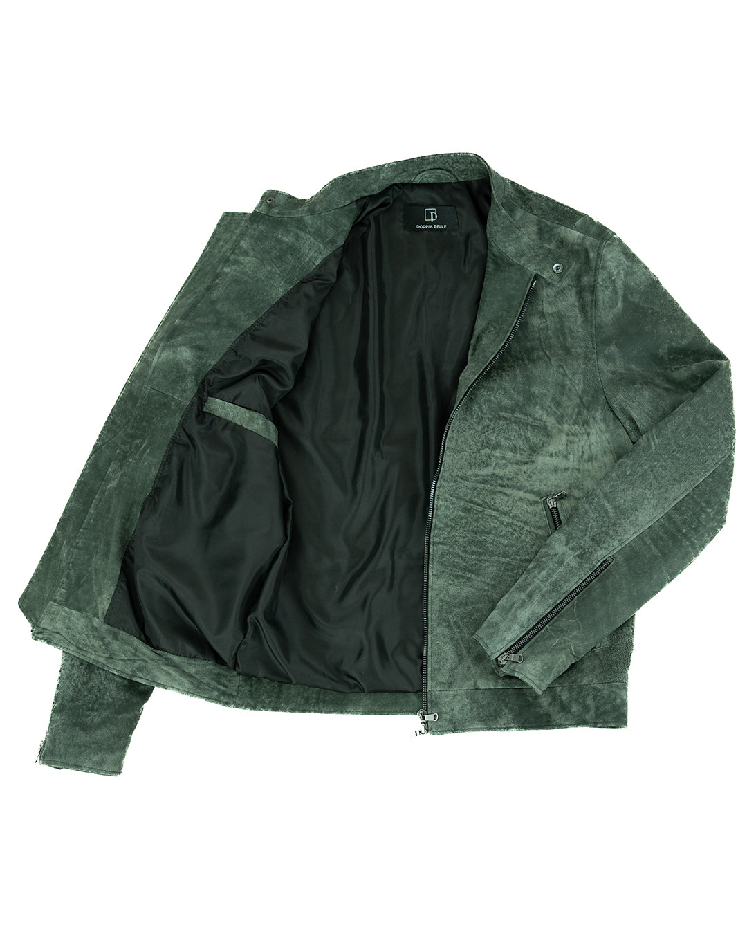 LOUIS Giacca Biker da uomo in vera pelle verde anticato