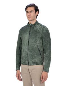 LOUIS Giacca Biker da uomo in vera pelle verde anticato