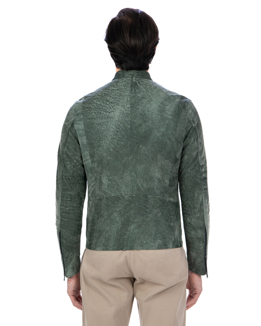 LOUIS Giacca Biker da uomo in vera pelle verde anticato