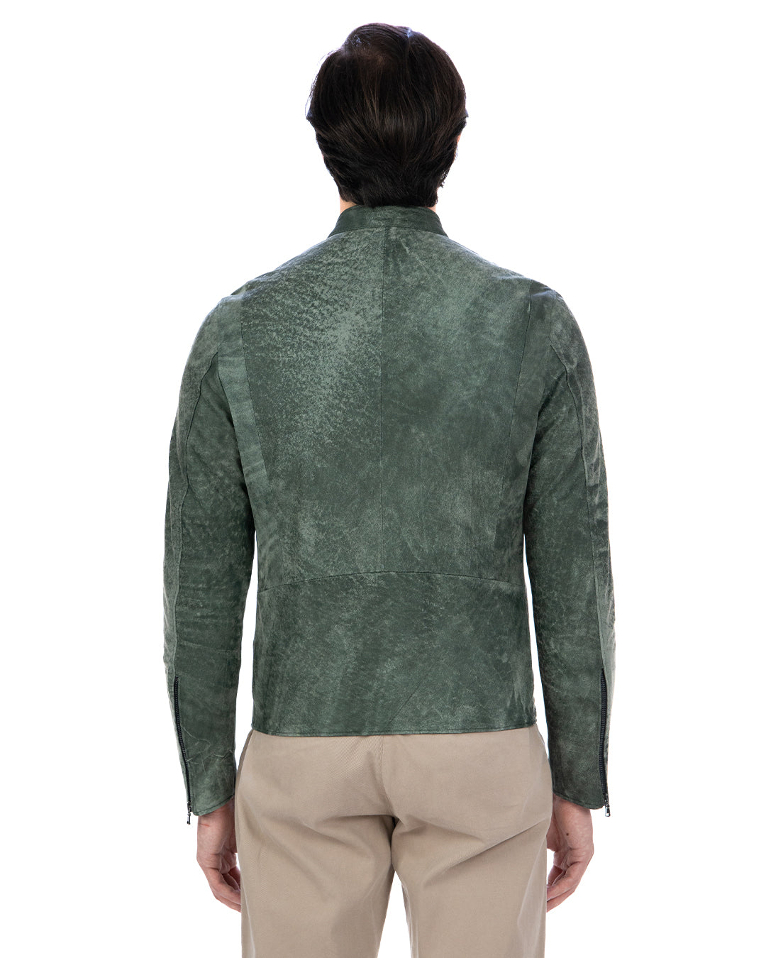 LOUIS Giacca Biker da uomo in vera pelle verde anticato