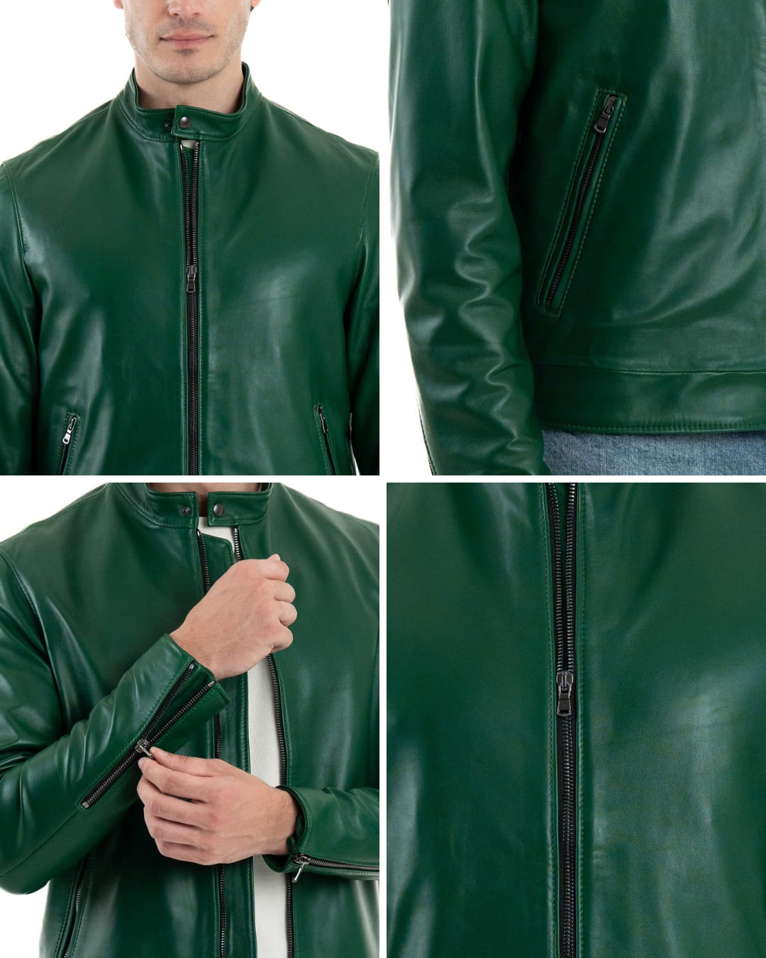 LOUIS Giacca Biker da uomo in vera pelle verde