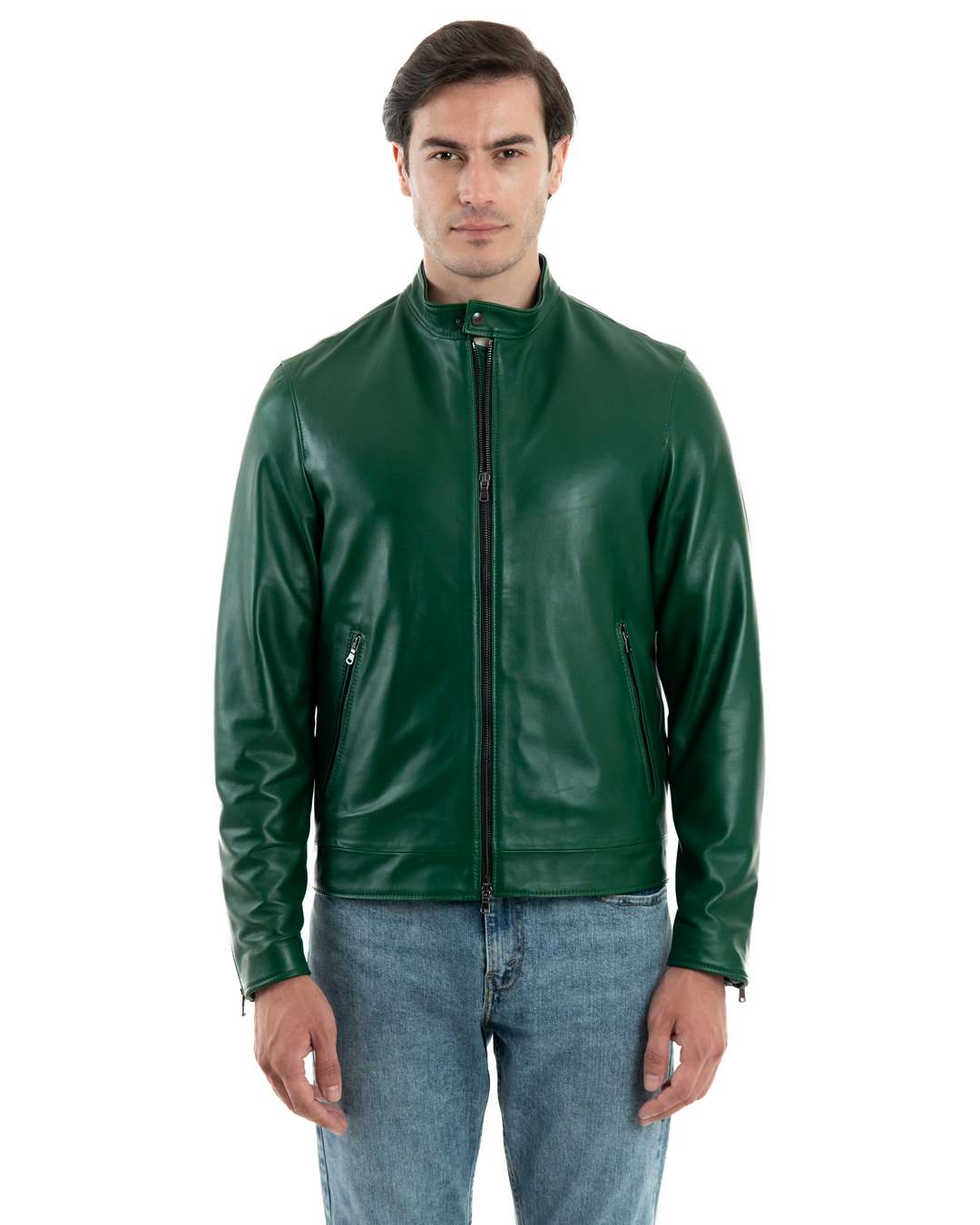 Giacca Biker da uomo in vera pelle verde