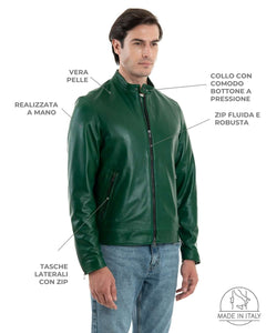 LOUIS Giacca Biker da uomo in vera pelle verde