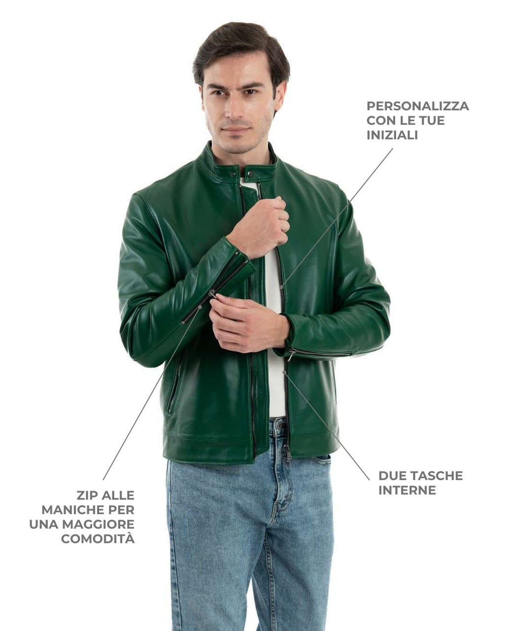LOUIS Giacca Biker da uomo in vera pelle verde