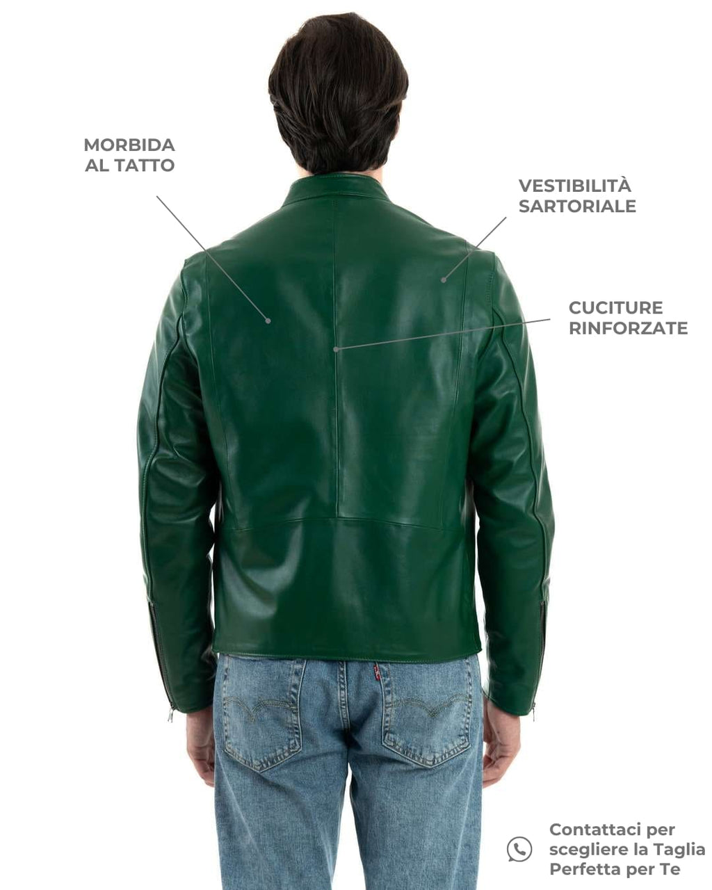 LOUIS Giacca Biker da uomo in vera pelle verde