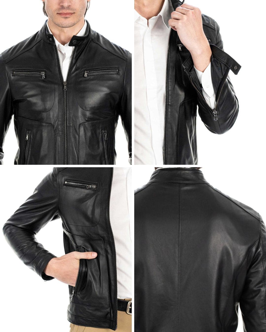 CRISTIAN Giacca Biker da uomo in vera pelle nero