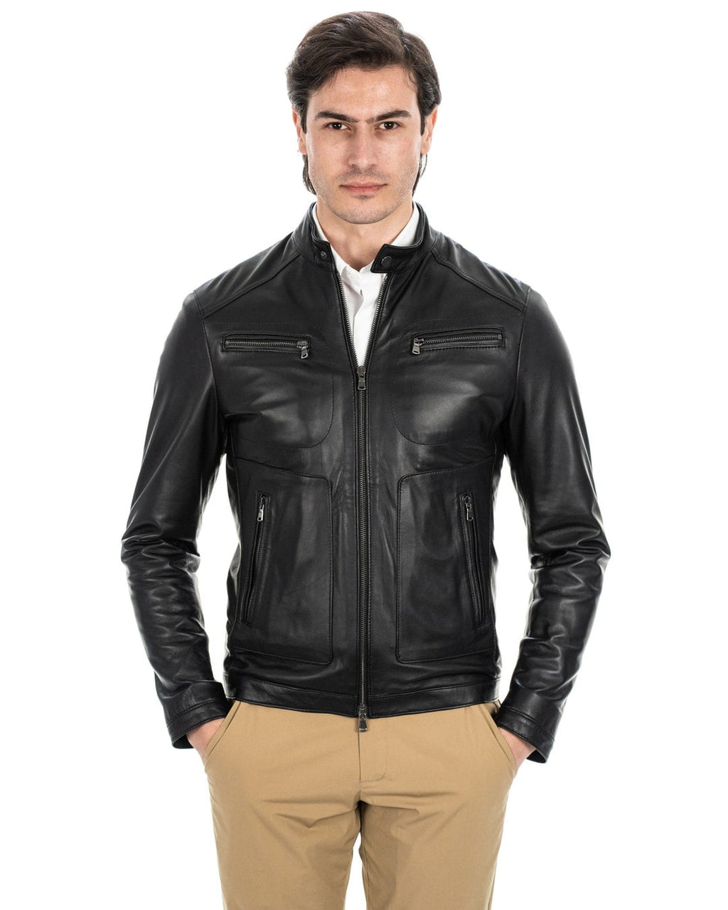 Giacca Biker da uomo in vera pelle nero