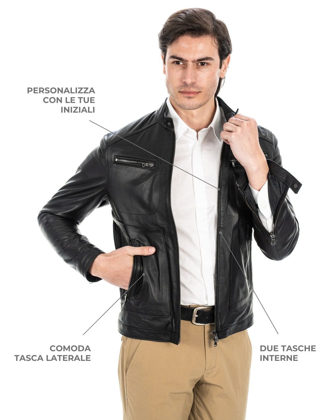 CRISTIAN Giacca Biker da uomo in vera pelle nero