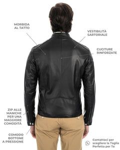 CRISTIAN Giacca Biker da uomo in vera pelle nero