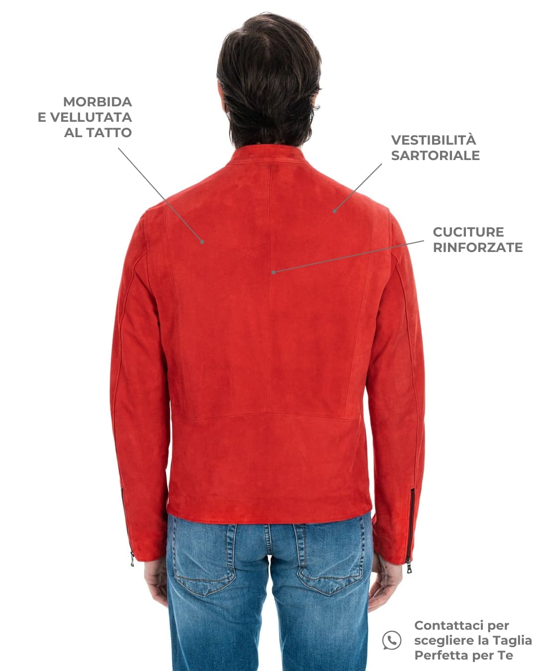 LOUIS Giacca Biker da uomo in vera pelle scamosciata rosso