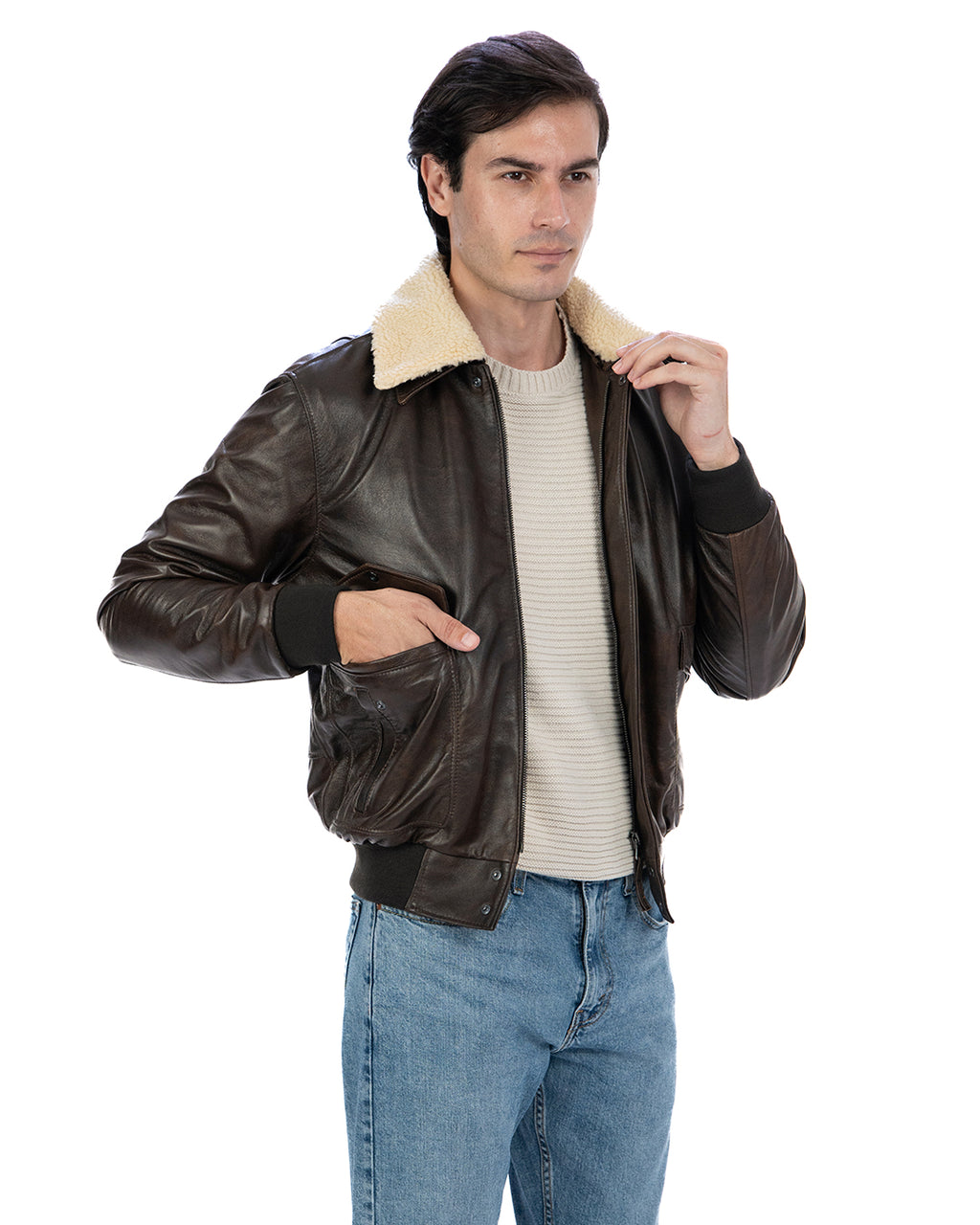 MAVERICK SH Giubbotto Aviatore Top Gun da uomo in vera pelle T. Moro effetto anticato