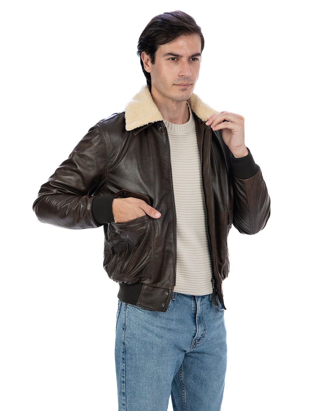 MAVERICK SH Giubbotto Aviatore Top Gun da uomo in vera pelle T. Moro effetto anticato