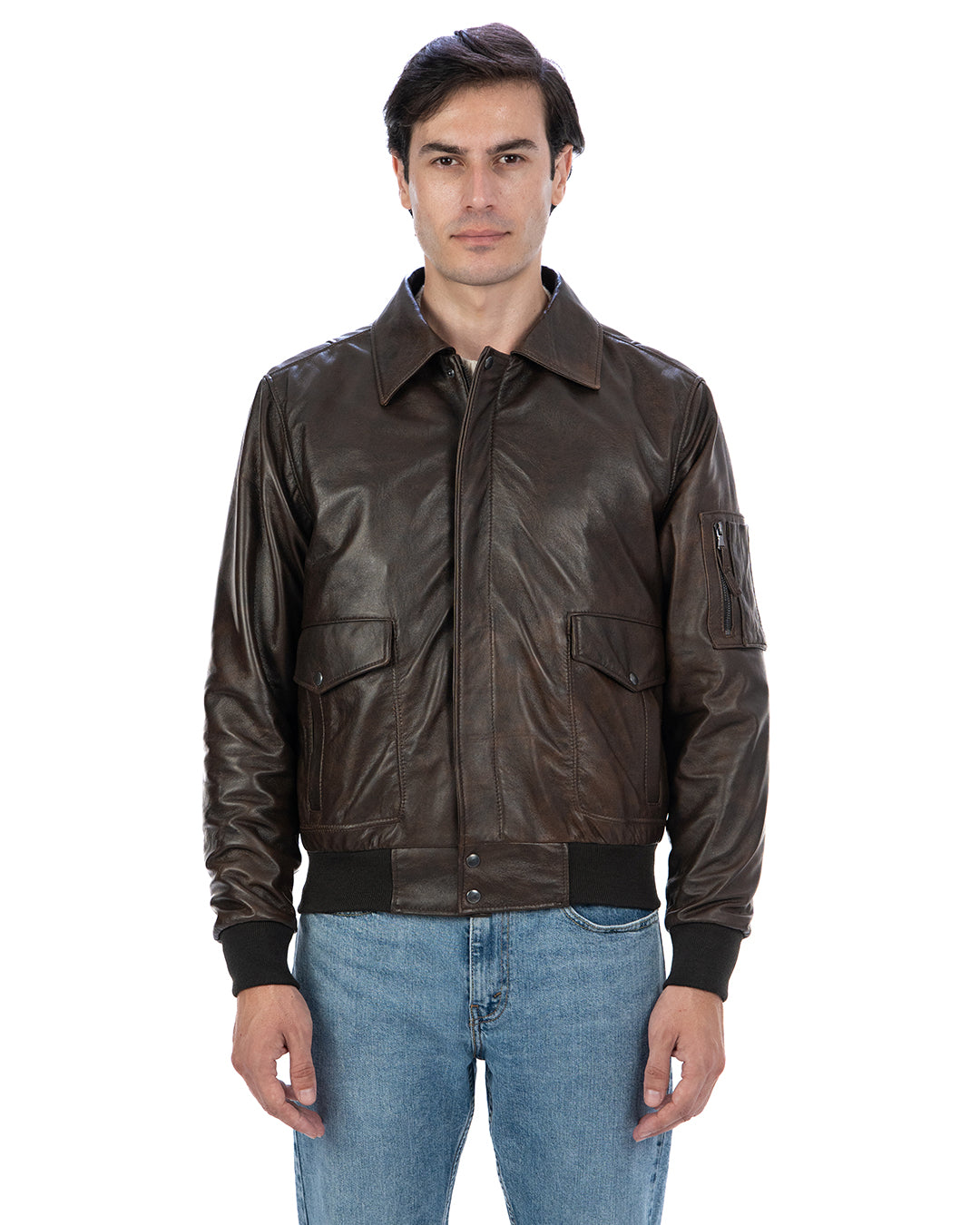 MAVERICK Giubbotto Aviatore Top Gun da uomo in vera pelle T. Moro effetto anticato