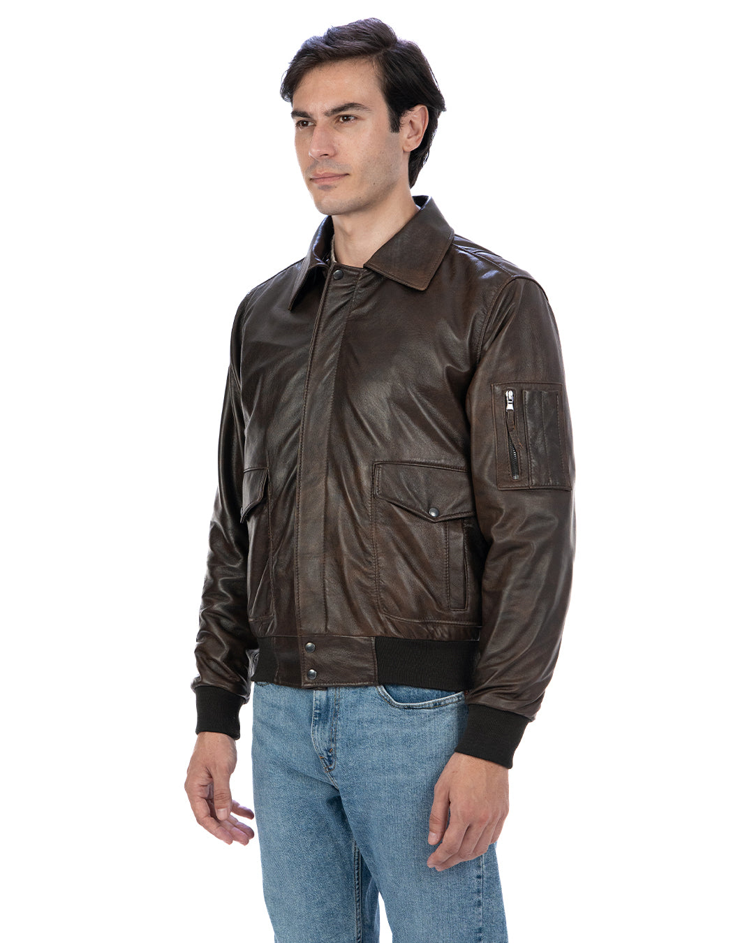 MAVERICK Giubbotto Aviatore Top Gun da uomo in vera pelle T. Moro effetto anticato