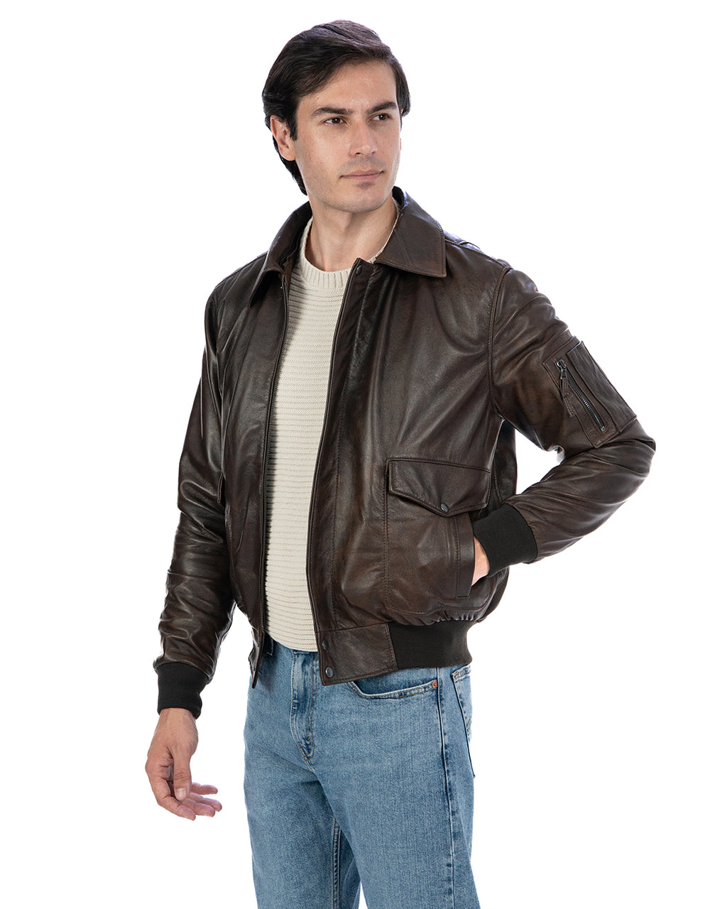 MAVERICK Giubbotto Aviatore Top Gun da uomo in vera pelle T. Moro effetto anticato