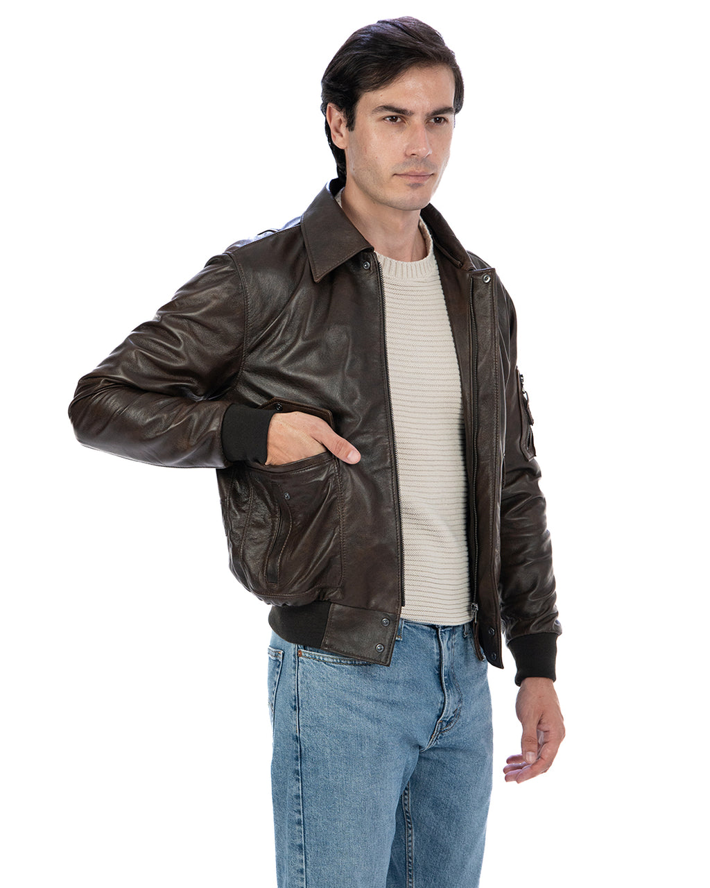 MAVERICK Giubbotto Aviatore Top Gun da uomo in vera pelle T. Moro effetto anticato