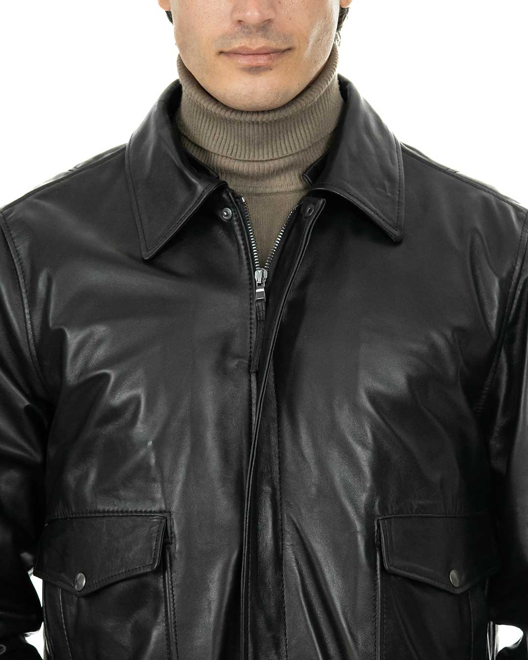 MAVERICK Giubbotto Aviatore Top Gun da uomo in vera pelle nero