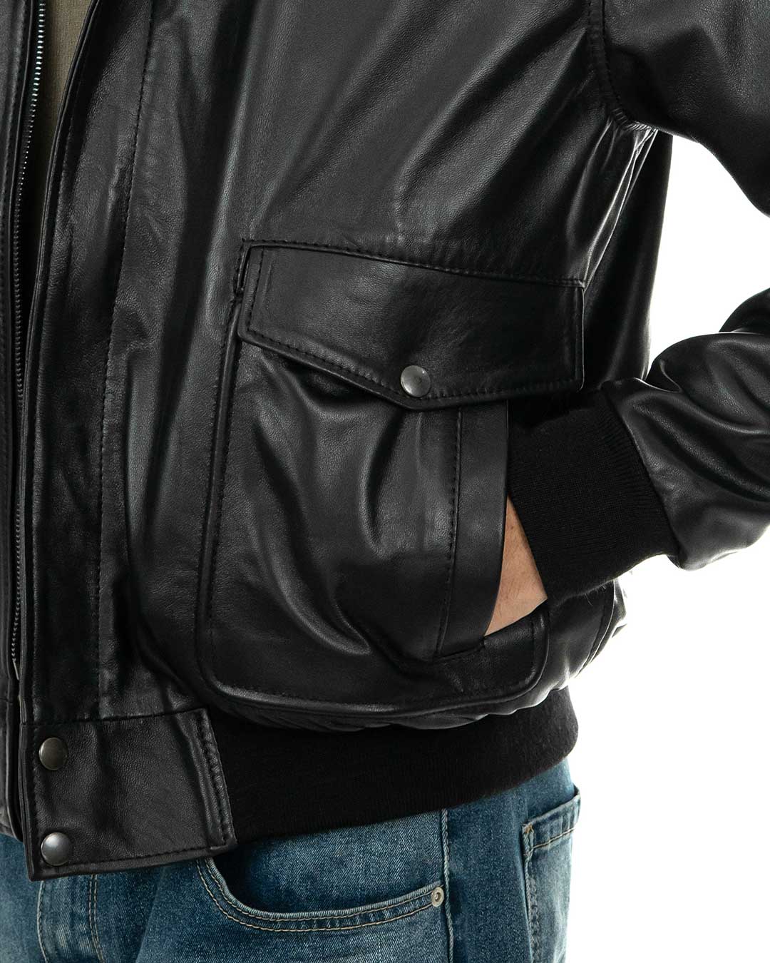 MAVERICK Giubbotto Aviatore Top Gun da uomo in vera pelle nero