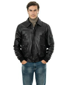 Giubbotto Aviatore Top Gun da uomo in vera pelle nero