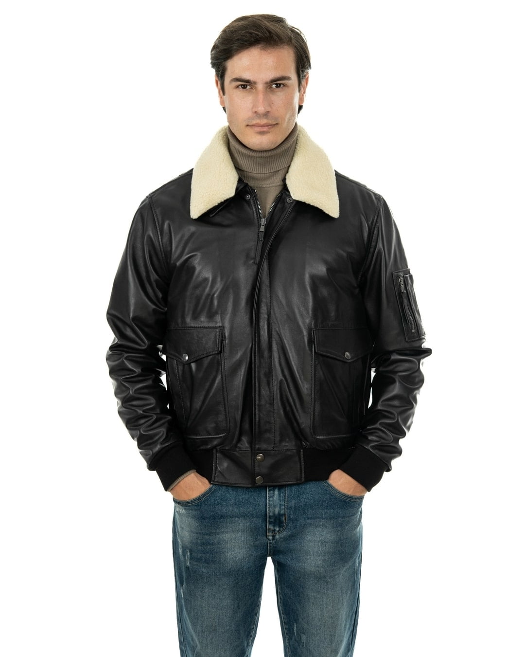 Giubbotto Aviatore Top Gun da uomo in vera pelle nero