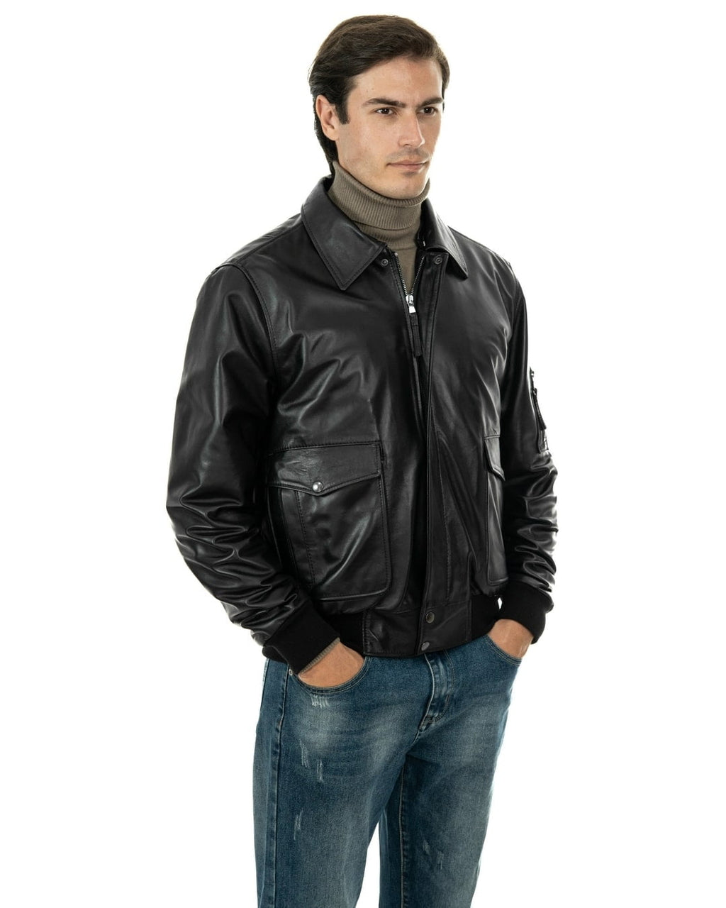 MAVERICK Giubbotto Aviatore Top Gun da uomo in vera pelle nero
