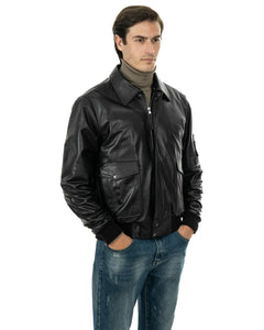 MAVERICK Giubbotto Aviatore Top Gun da uomo in vera pelle nero