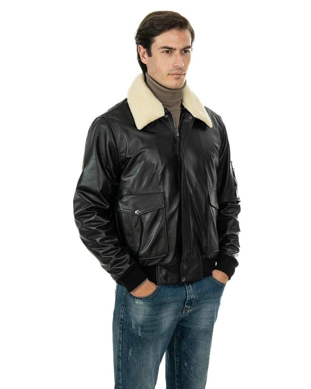 MAVERICK SH Giubbotto Aviatore Top Gun da uomo in vera pelle nero