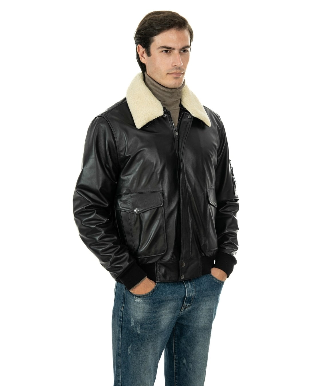 MAVERICK SH Giubbotto Aviatore Top Gun da uomo in vera pelle nero