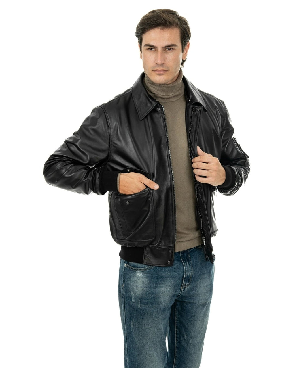 MAVERICK Giubbotto Aviatore Top Gun da uomo in vera pelle nero