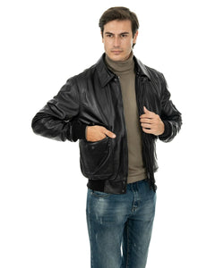 MAVERICK Giubbotto Aviatore Top Gun da uomo in vera pelle nero