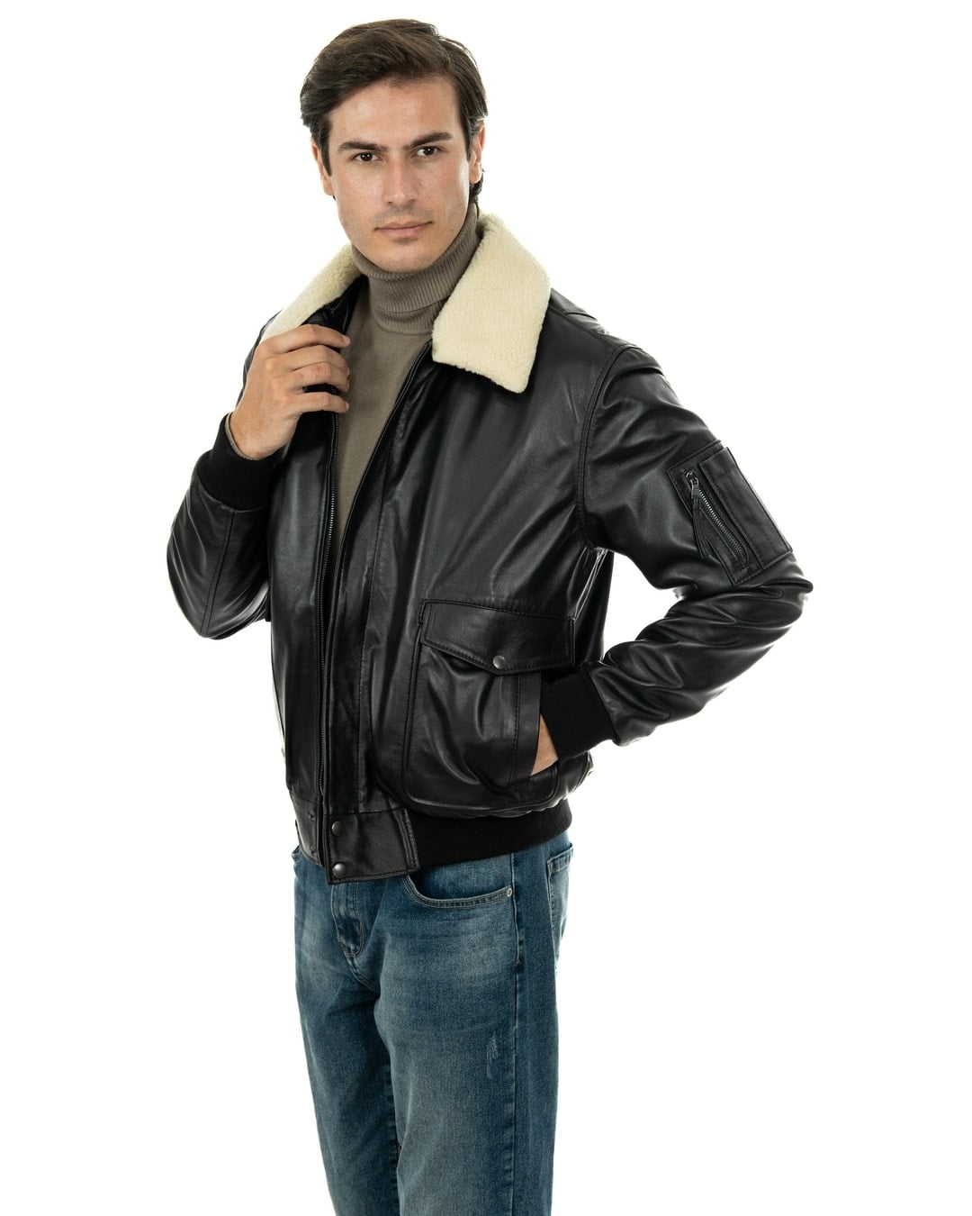 MAVERICK SH Giubbotto Aviatore Top Gun da uomo in vera pelle nero