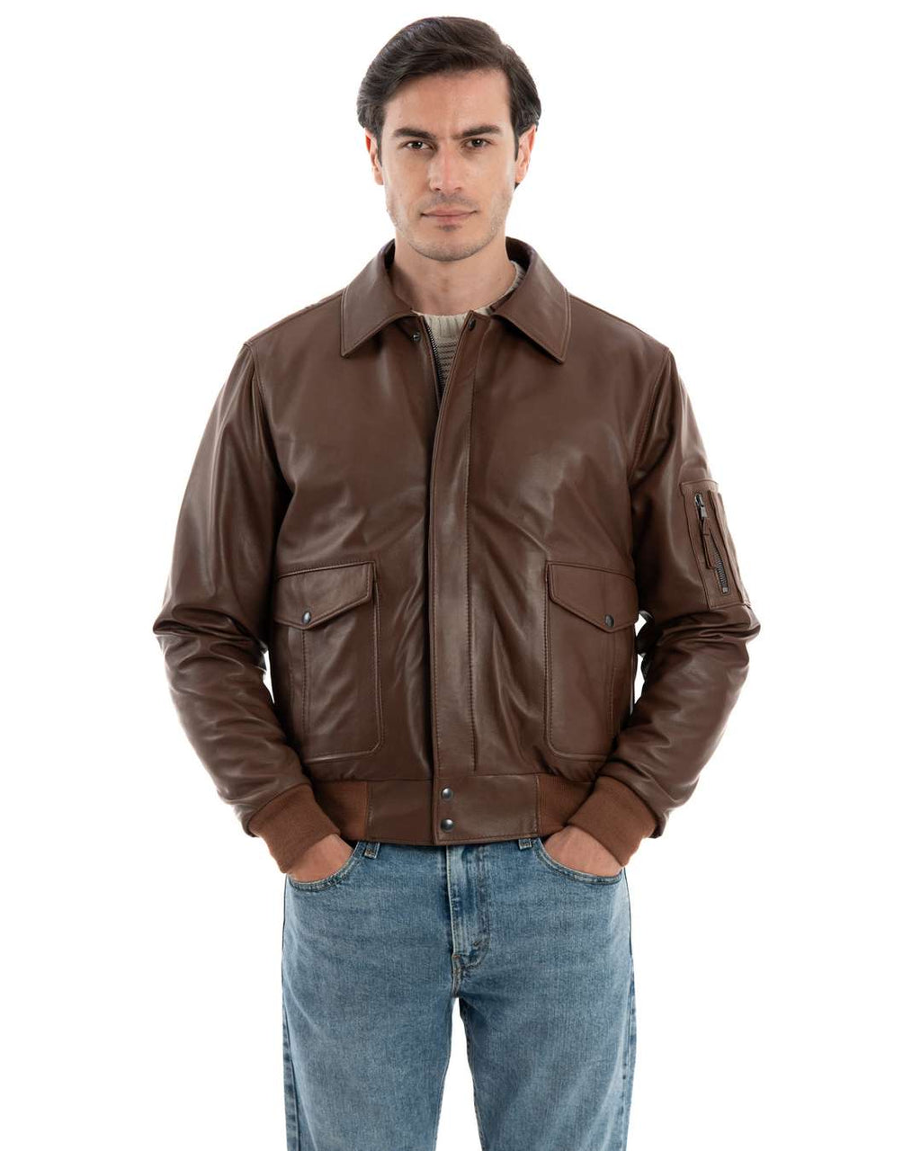 Giubbotto Aviatore Top Gun da uomo in vera pelle cuoio effetto tamponato