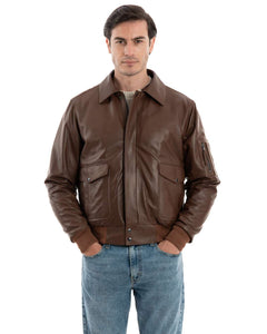 Giubbotto Aviatore Top Gun da uomo in vera pelle cuoio effetto tamponato