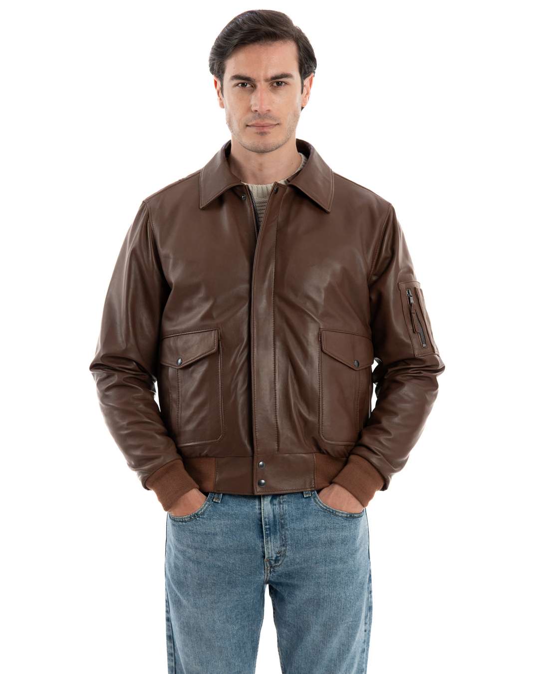 Giubbotto Aviatore Top Gun da uomo in vera pelle cuoio effetto tamponato