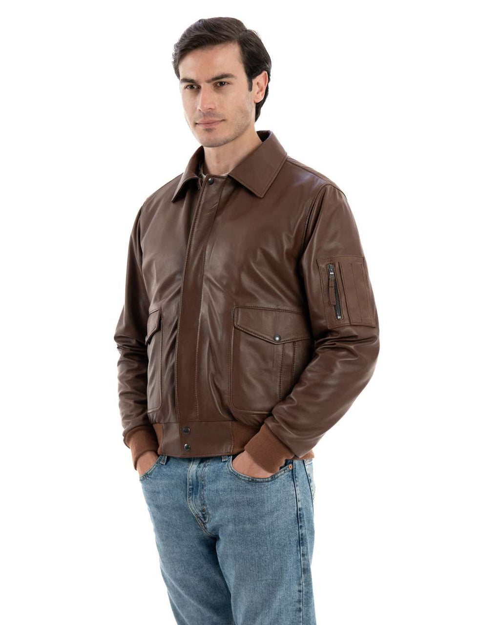 MAVERICK Giubbotto Aviatore Top Gun da uomo in vera pelle cuoio effetto tamponato