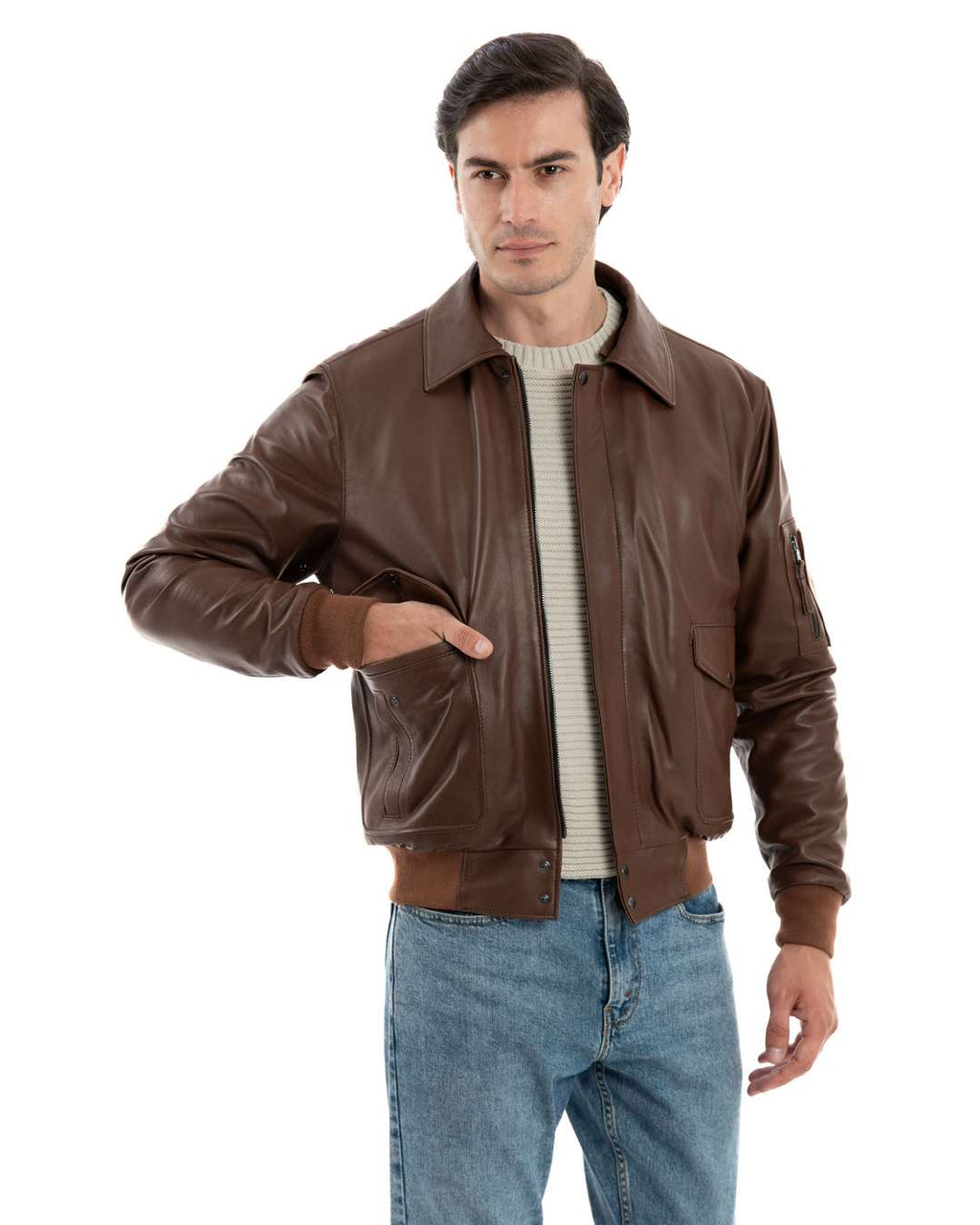 MAVERICK Giubbotto Aviatore Top Gun da uomo in vera pelle cuoio effetto tamponato