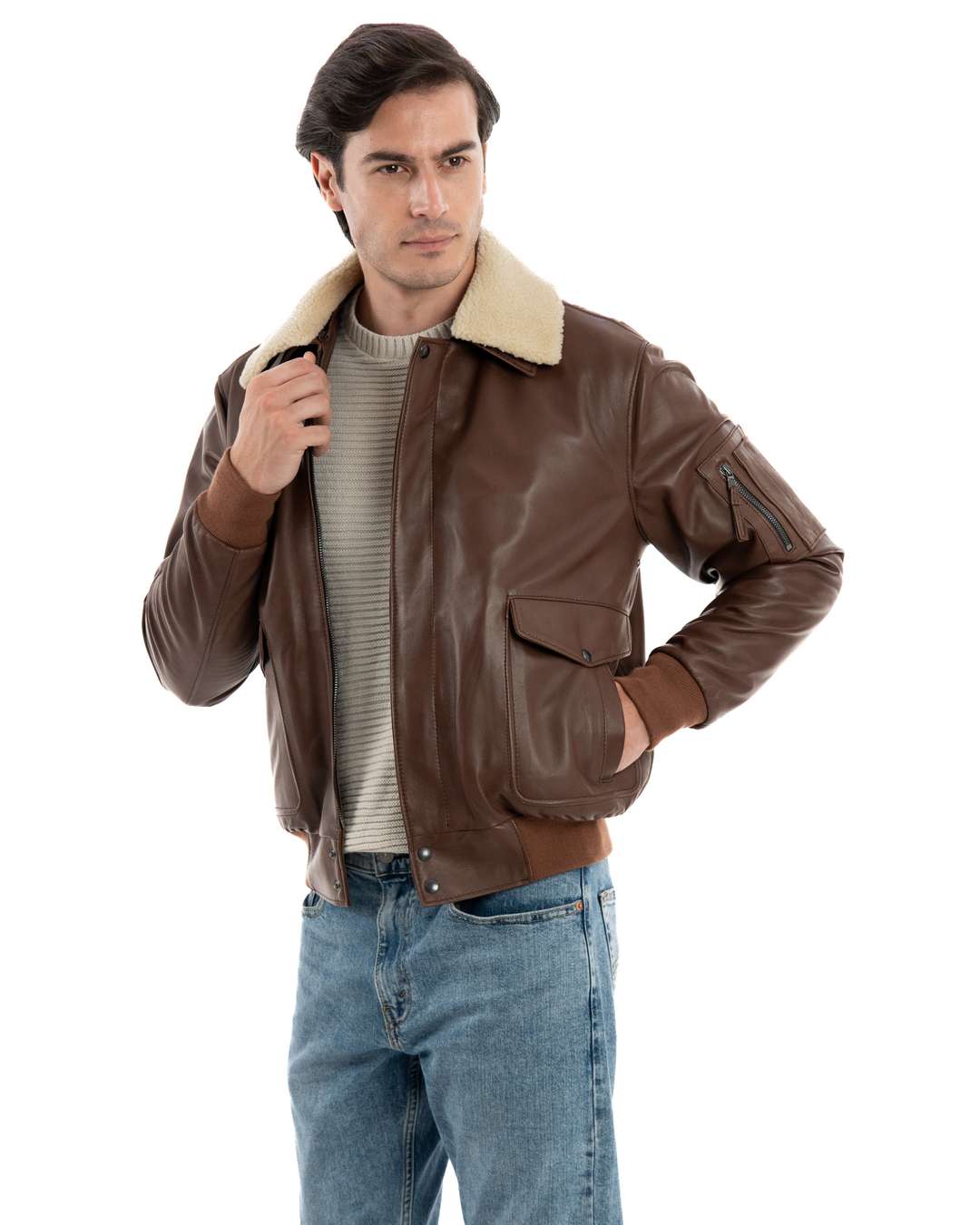 MAVERICK SH Giubbotto Aviatore Top Gun da uomo in vera pelle cuoio effetto tamponato