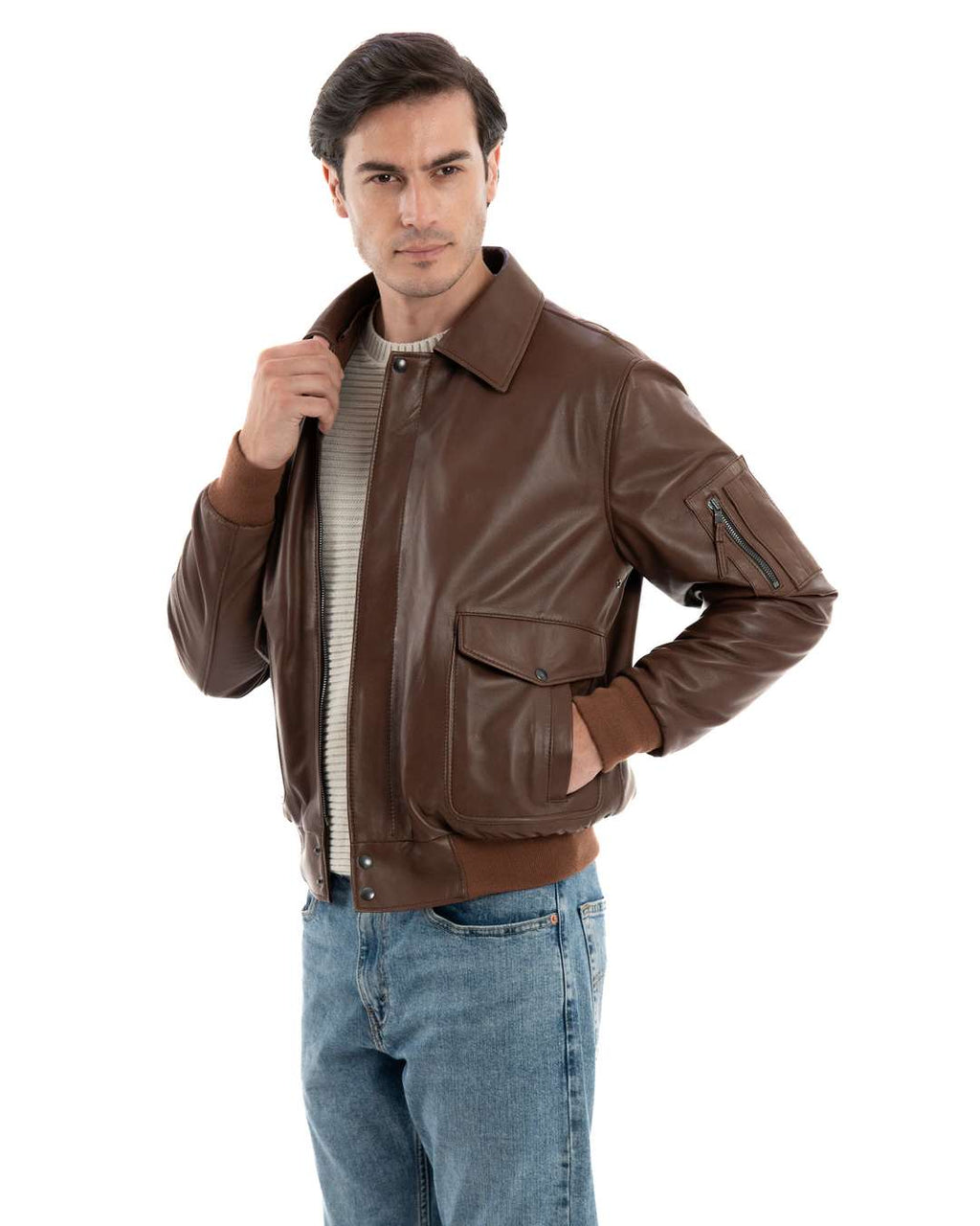 MAVERICK Giubbotto Aviatore Top Gun da uomo in vera pelle cuoio effetto tamponato
